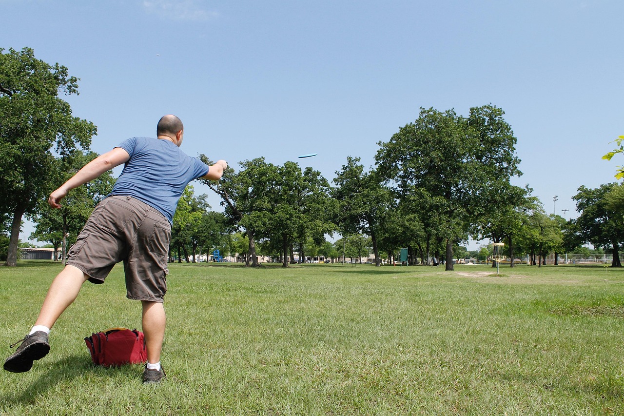throwing a flying disc in a park